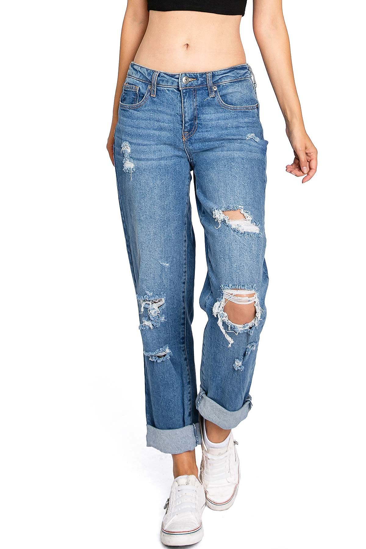 Celebrity Pink JeanCelebrity Pink Women's Juniors Baggy Distressed Denim  Boyfriend Jeans