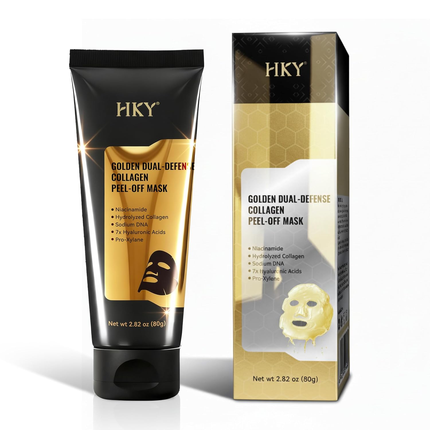 HKY Golden Collagen Night Wrapping Mask - Peel Off Facial Mask with PDRN (Sodium DNA), Pro-Xylane & Niacinamide - Pore Tightening & Firming Glass Skin Care - Hydrating 7x Hyaluronic Acid