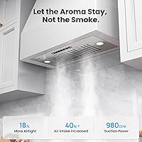 Vista 2 de Range Hood Insert 30 Inch, 980 CFM Built-in Kitchen Vent Hood, Ducted/Ductless Convertible, Stainless Steel Range Hood with Gesture & Touch Control