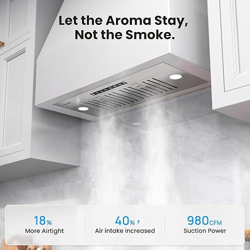 Miniatura 2 de Campana extractora de 30 pulgadas, 980 CFM, campana de ventilación de cocina integrada, convertible con conductossin conductos, campana extractora