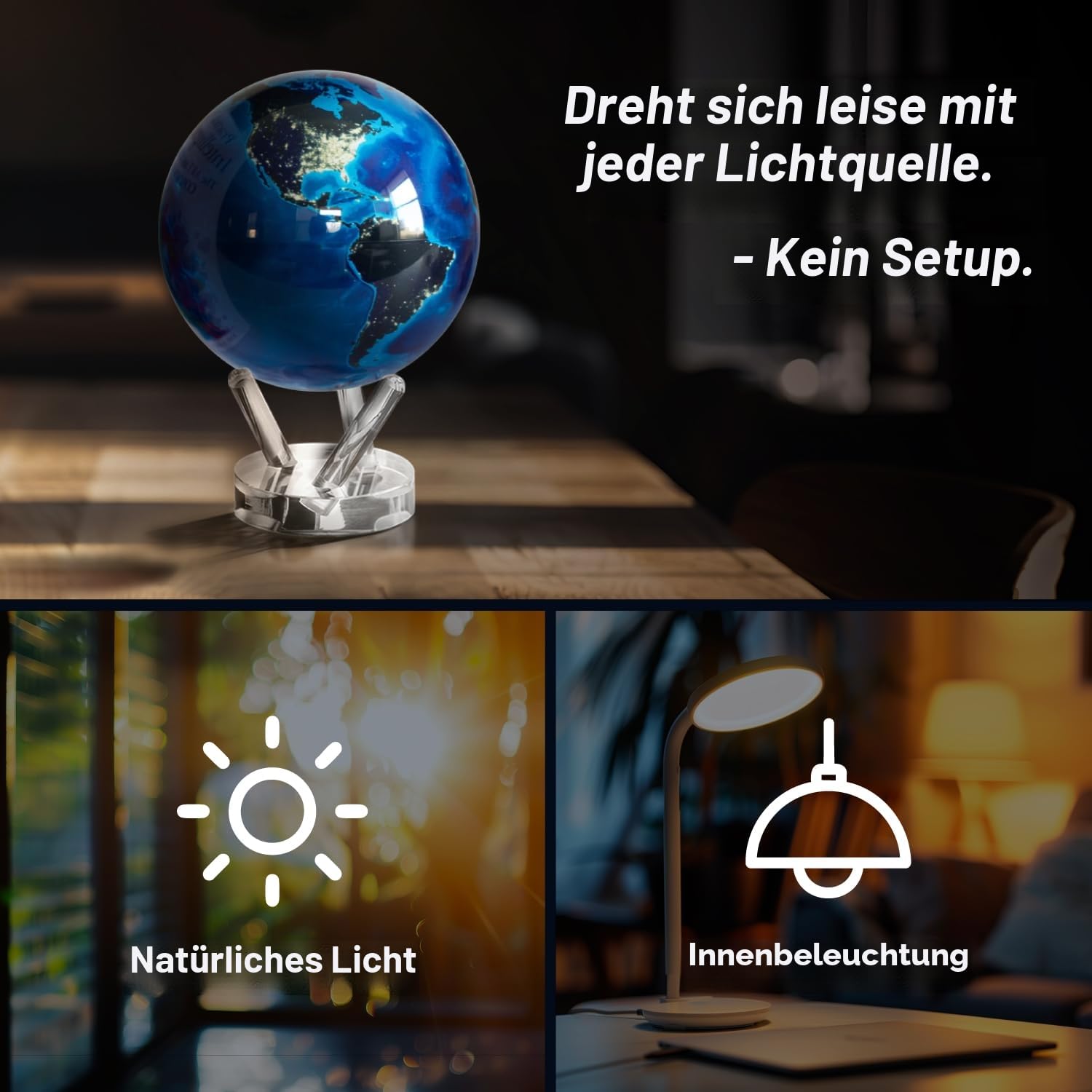 MOVA Globus Earth at Night Signatur (6") – Edler Rotierender Design-Globus mit NASA Nachtansicht der Erde | Solarbetrieben, ohne Batterien | Premium Deko für Büro & Zuhause | 15 CM