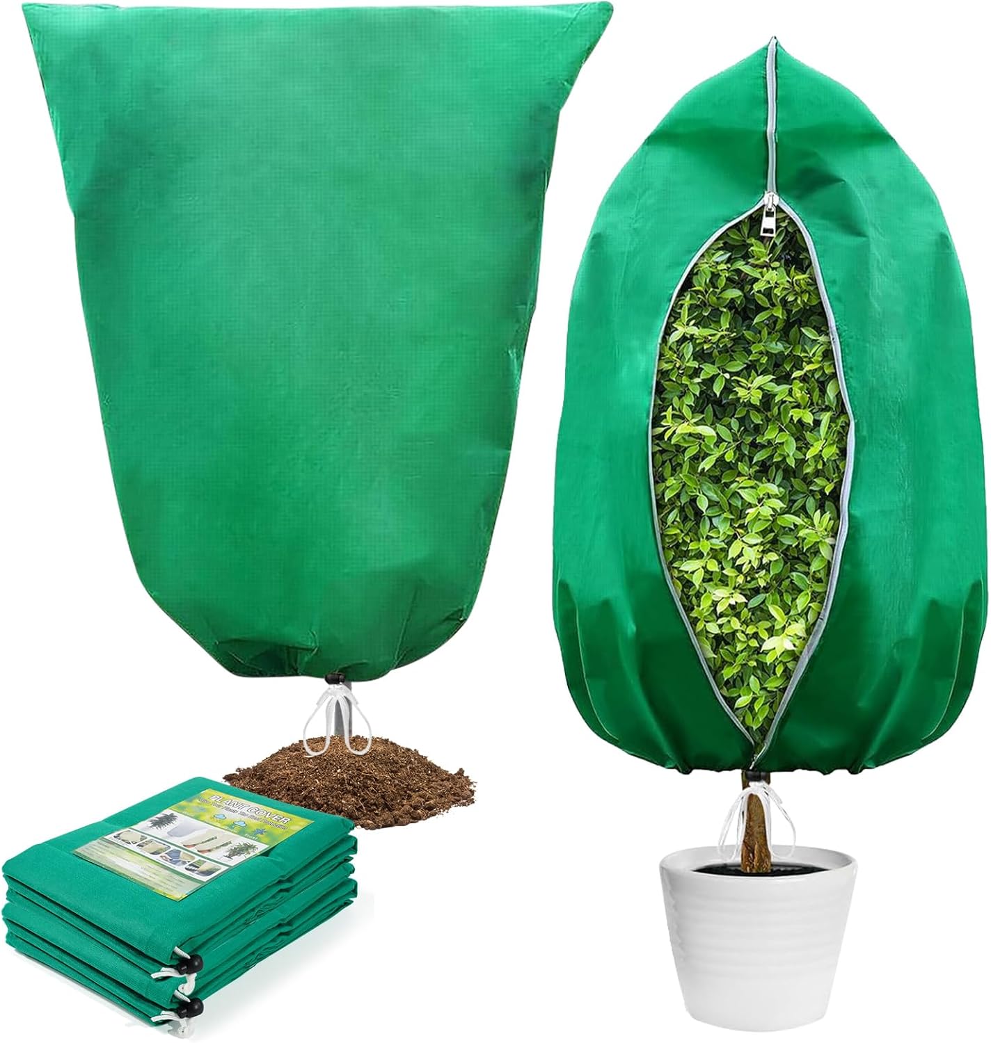 2 Pack 31" X 47"Plant Covers Freeze Protection,Thickened Plant Protection Cover Bags with Zipper Drawstring for Outdoor Winter Frost Cold Weather Shrubs Trees Covers,Frost Blanket from Wind and Pest