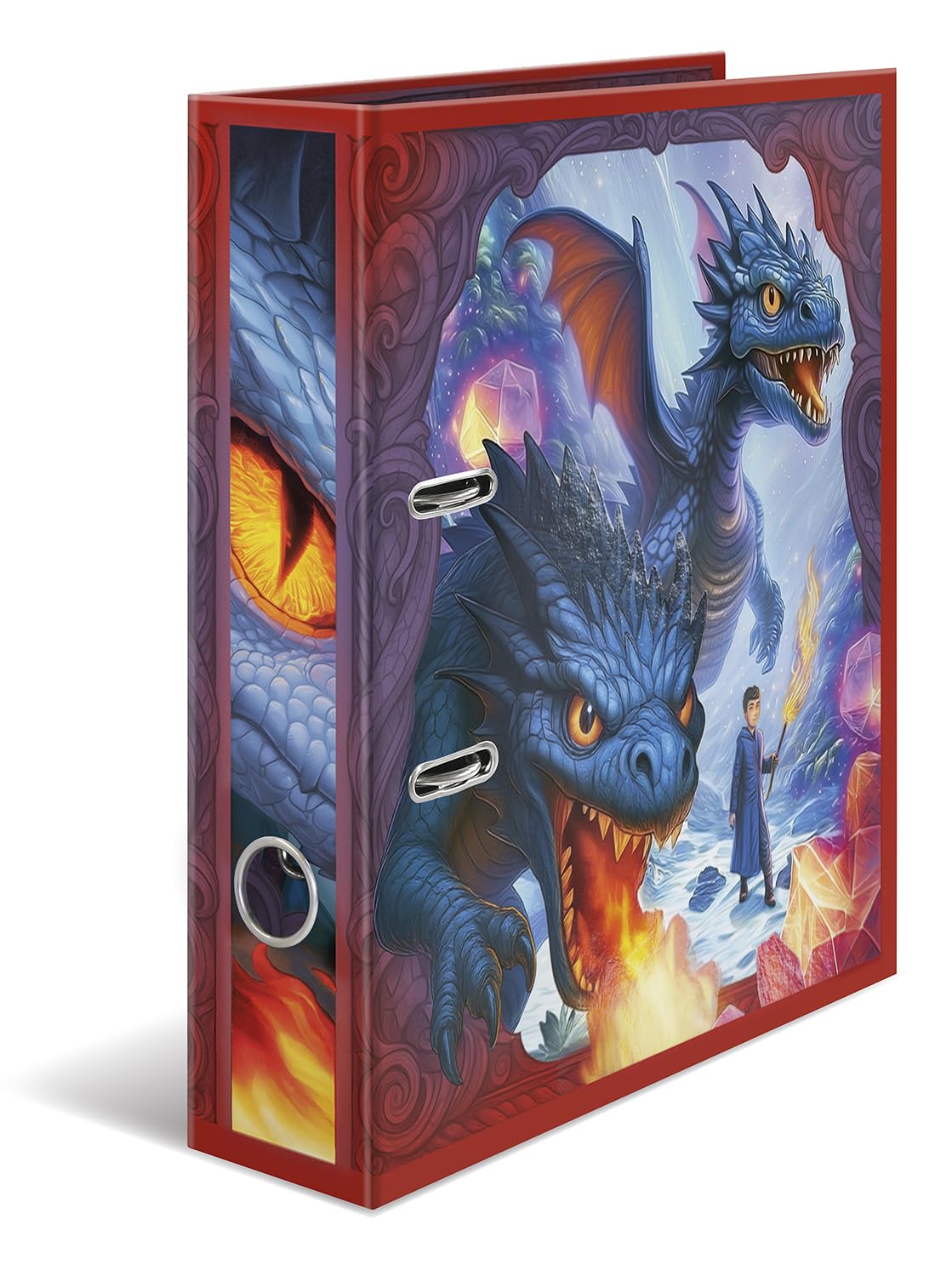 Herma Folder A4 Dragon, 7 cm Wide, Children's Ring Binder with Fantasy Motif, Colourful Lever Arch File with Shiny Finish, Inner Print for Boys and Girls