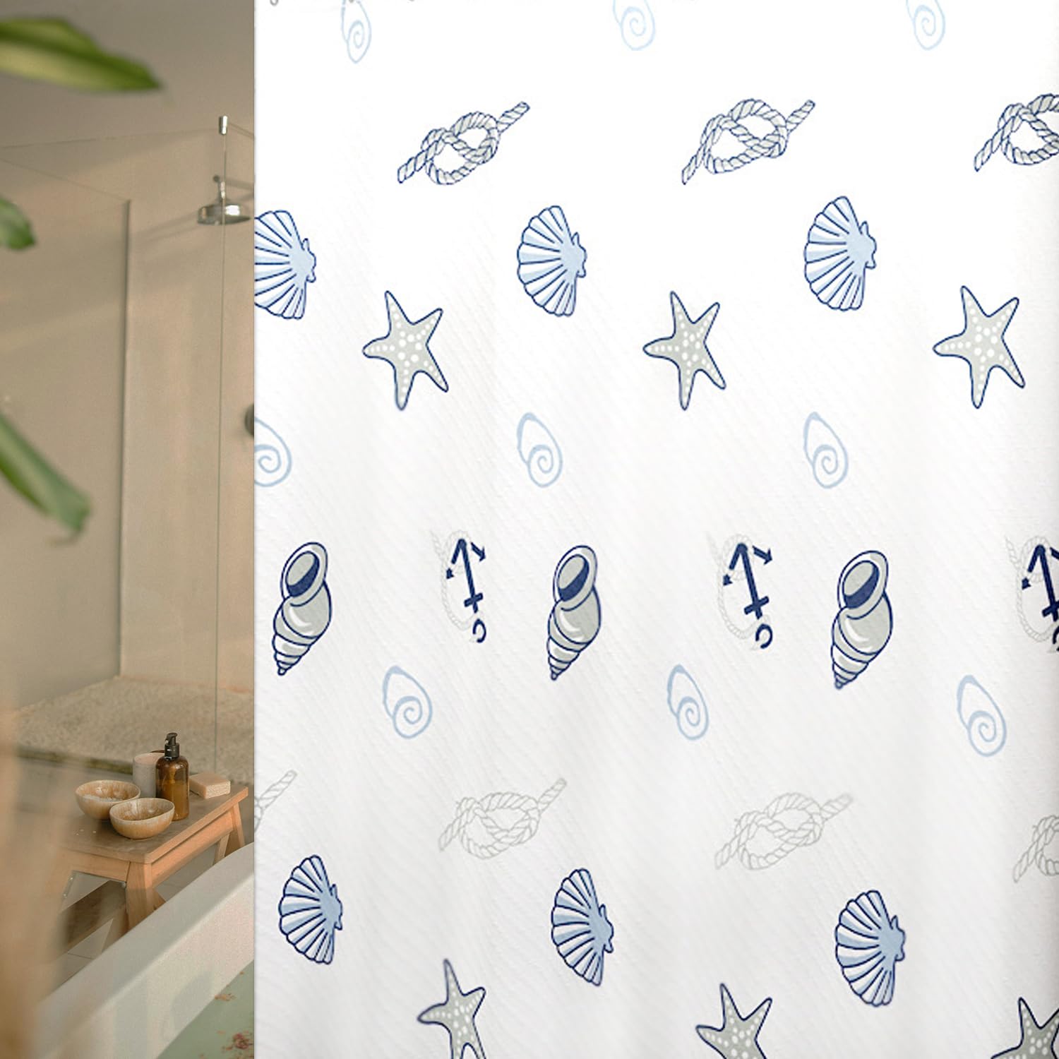 hzkais Shower Curtain, Mould Proof and Mildew Resistant Washable Bathroom Curtains, Shower Curtain for Bathroom, Bath Curtains with Hooks, 180 x 180 cm (71 x 71 Inch) (Shell)