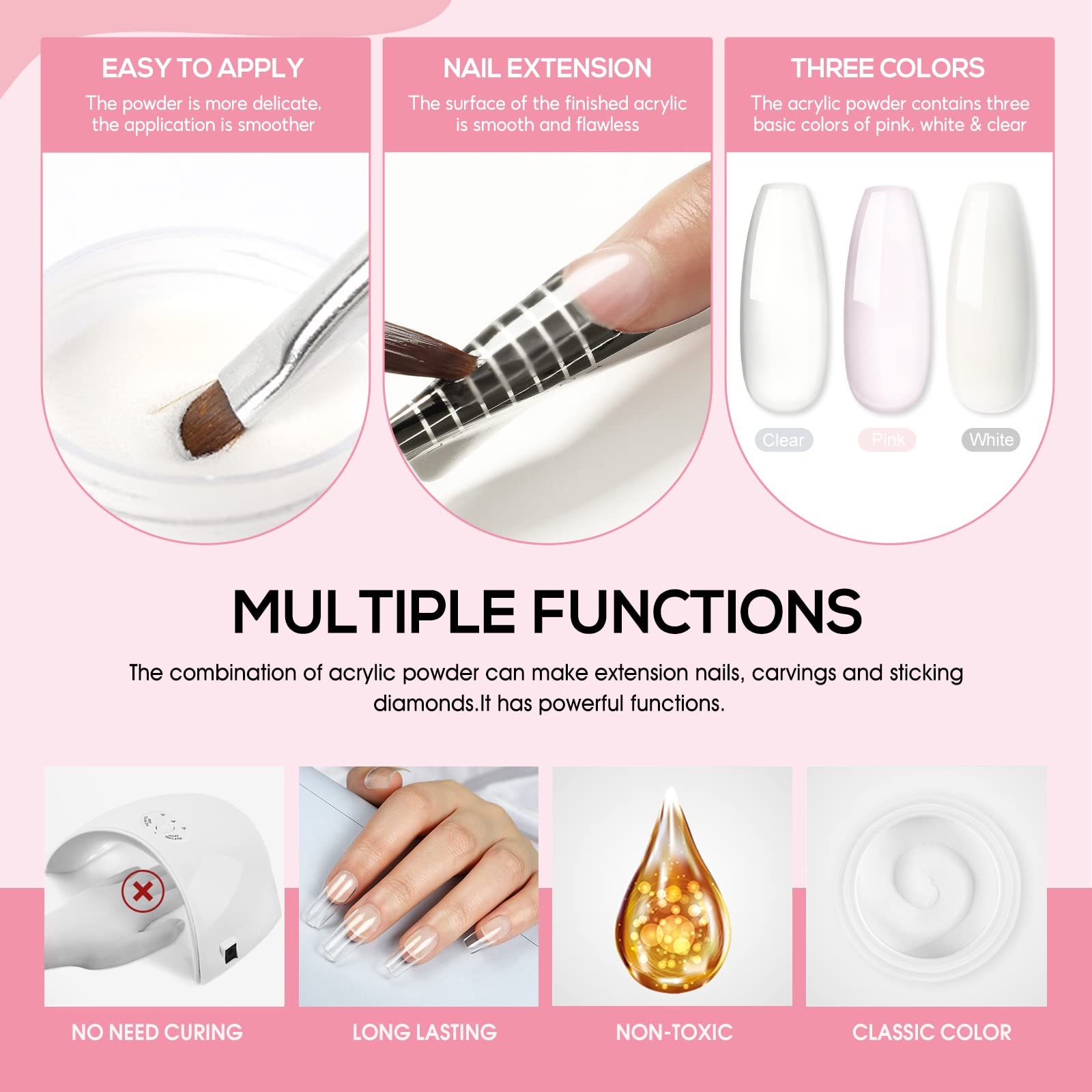 COSCELIA Kit Vernis à Ongles Complet, 3Pcs Poudre Acrylique pour Ongles et 30ml Liquide Acrylique avec des Accessoires, Kit Cadeau Noël pour Femme Kit de Démarrage Ongles Résine