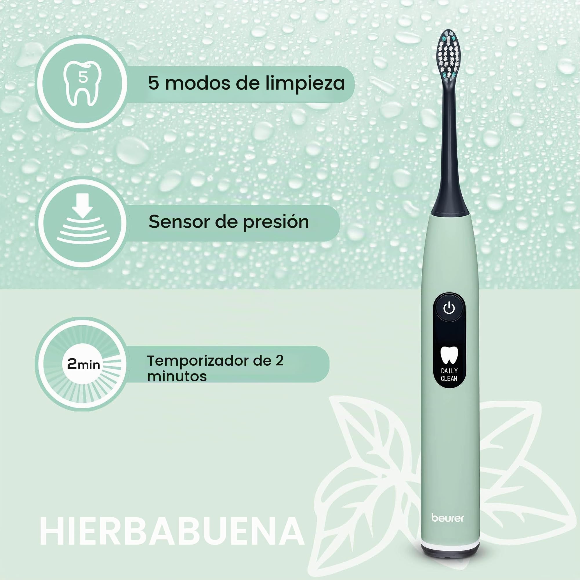 Beurer SC 50 - Cepillo de dientes eléctrico sónico con 5 modos de cepillado y sensor de presión, 80.000 vibraciones, pantalla con indicador de tiempo de cepillado, incluye 2 cabezales de cepillo