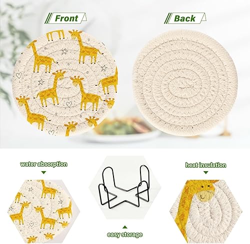 Miniatura 4 de Juego de posavasos absorbentes de jirafa amarilla con soporte, paquete de 6 posavasos para bebidas para oficina, posavasos para mesa