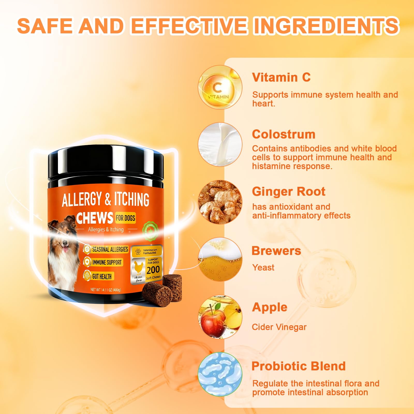 Dog Allergy Chews 200ct,Probiotics for Dogs Itching Skin Relief for Skin and Paw Licking, Dog is Human Multivitamin Itch Relief for Seasonal Allergies-Support a Healthy lmmune System Chicken Flavor — view 5