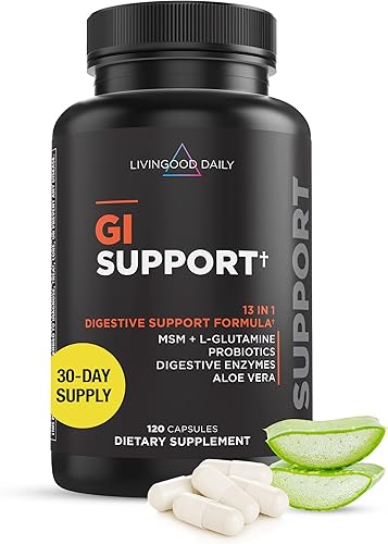 Livingood Daily Suplemento de desintoxicación de limpieza intestinal, soporte gastrointestinal 13 en 1 con L glutamina, aloe vera, enzimas