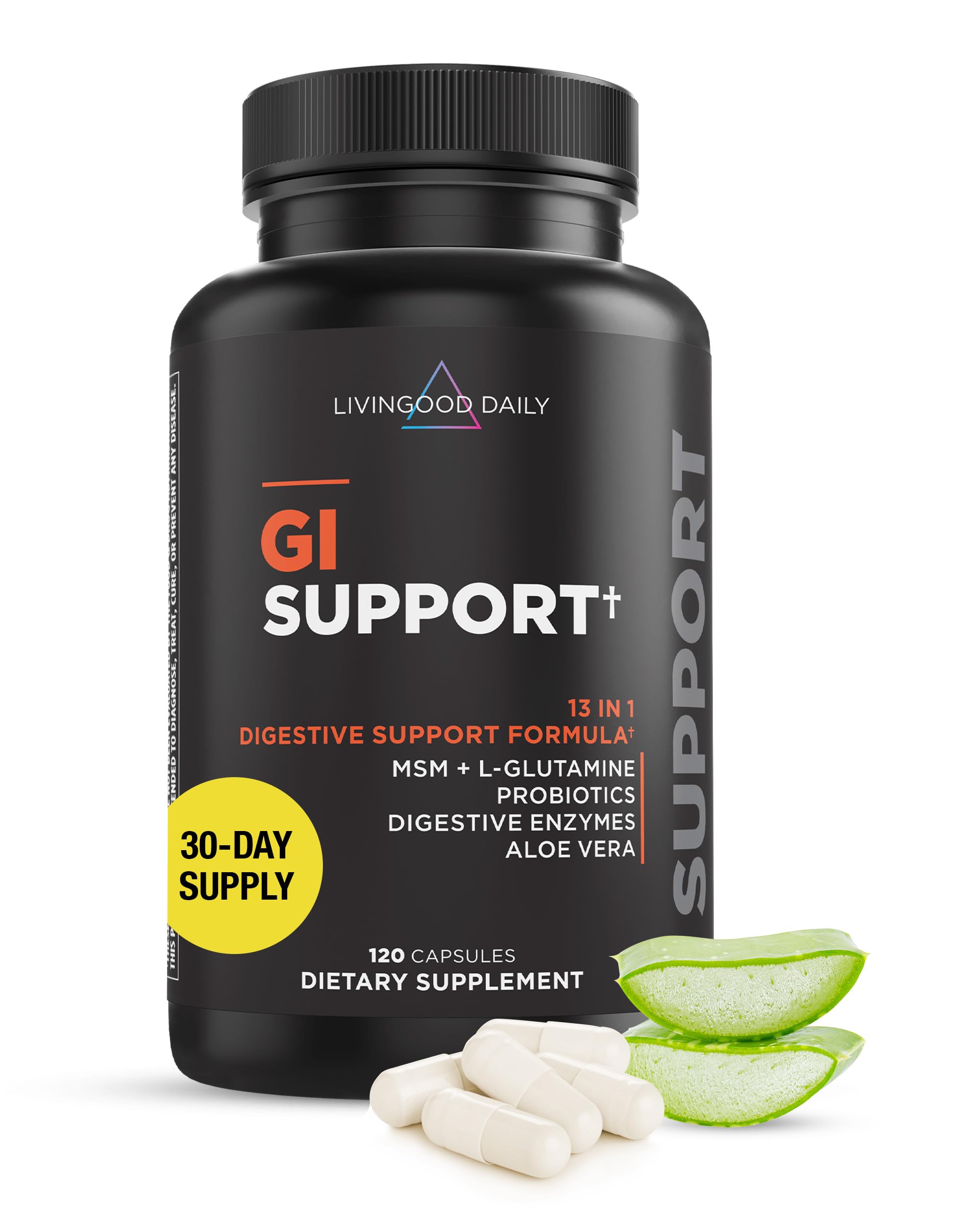 Livingood Daily Gut Cleanse Detox Supplement, 13-in-1 GI Support with L Glutamine, Aloe Vera, Digestive Enzymes, Probiotics & MSM, Vegetarian Capsules, Gluten Free, Non GMO, Allergen Free, 120 Count