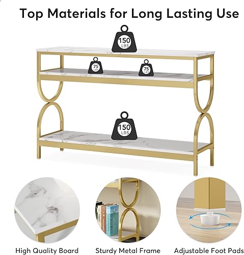 Miniatura 7 de Tribesigns Mesa consola de 3 niveles, mesa de sofá de 55 pulgadas con estantes de almacenamiento abiertos, mesa larga estrecha para pasilloentrada