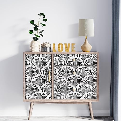 Miniatura 2 de Papel tapiz autoadhesivo para despegar y pegar, papel de pared de palma de plumas en blanco y negro, papel de contacto floral de vinilo