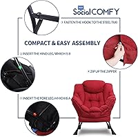 Vista 6 de SOCIALCOMFY Silla moderna de tela de algodón, cómoda silla reclinable tapizada individual, silla de descanso contemporánea de acento suave
