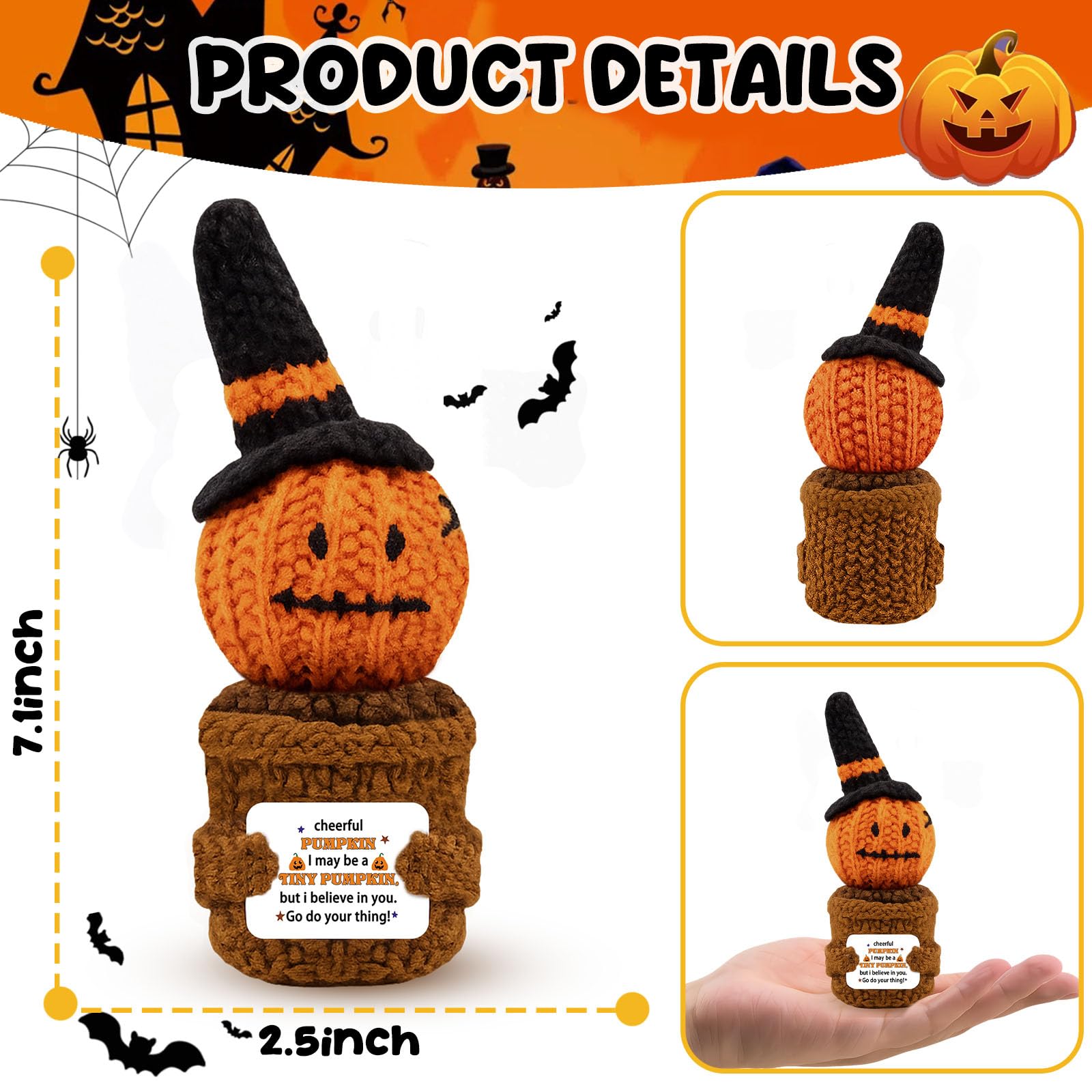 Cesta de Halloween Boo regalo para amigos y familiares, mini calabaza positiva hecha a mano, regalo de apoyo emocional de ganchillo para cumpleaños, Halloween, decoración de Acción de