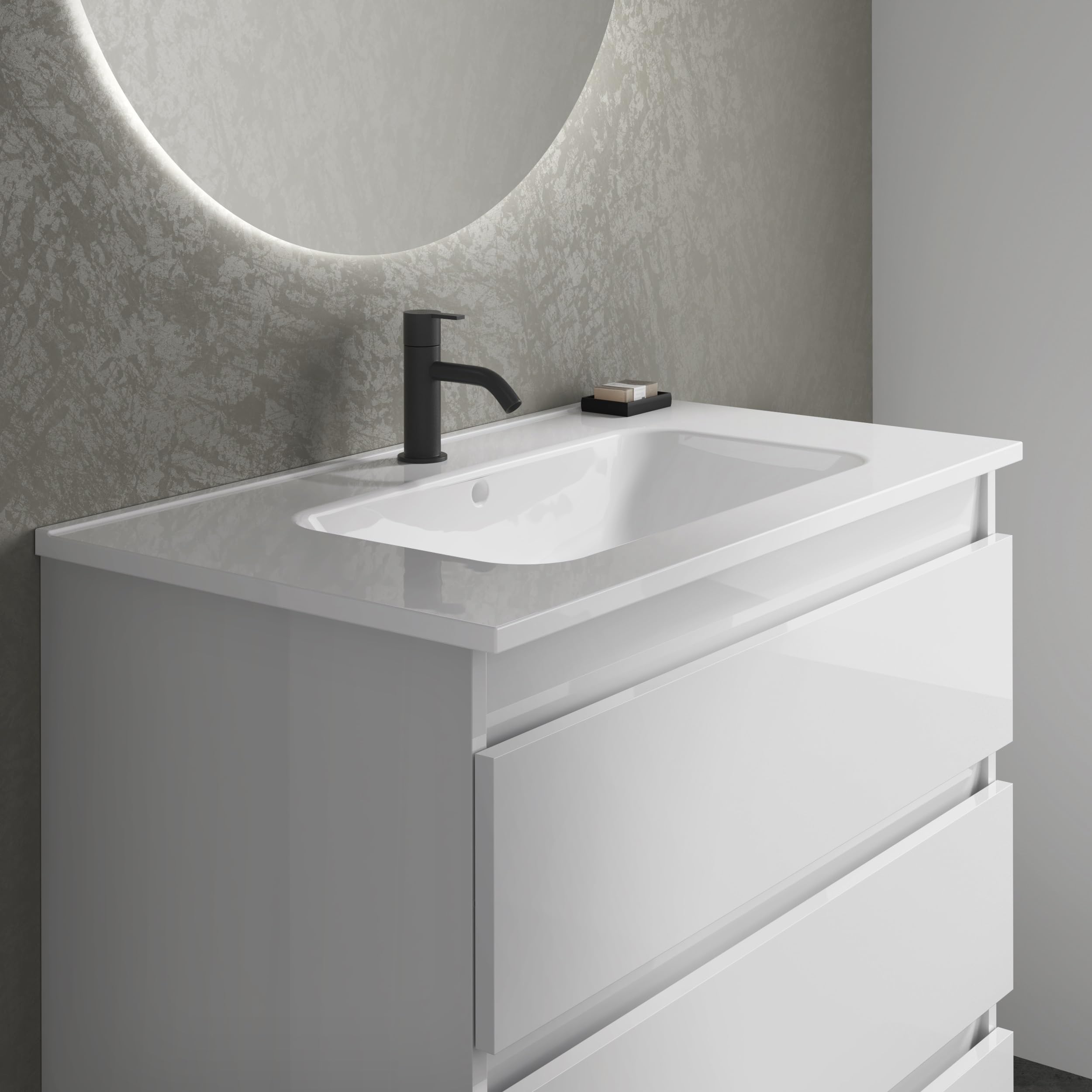EstiloBaño - Aurora | Conjunto Mueble de Baño SUSPENDIDO con 2 Cajones + Lavabo | Disponible 60-80-100 + Blanco - Nogal 【Ancho 60】 【Nogal】