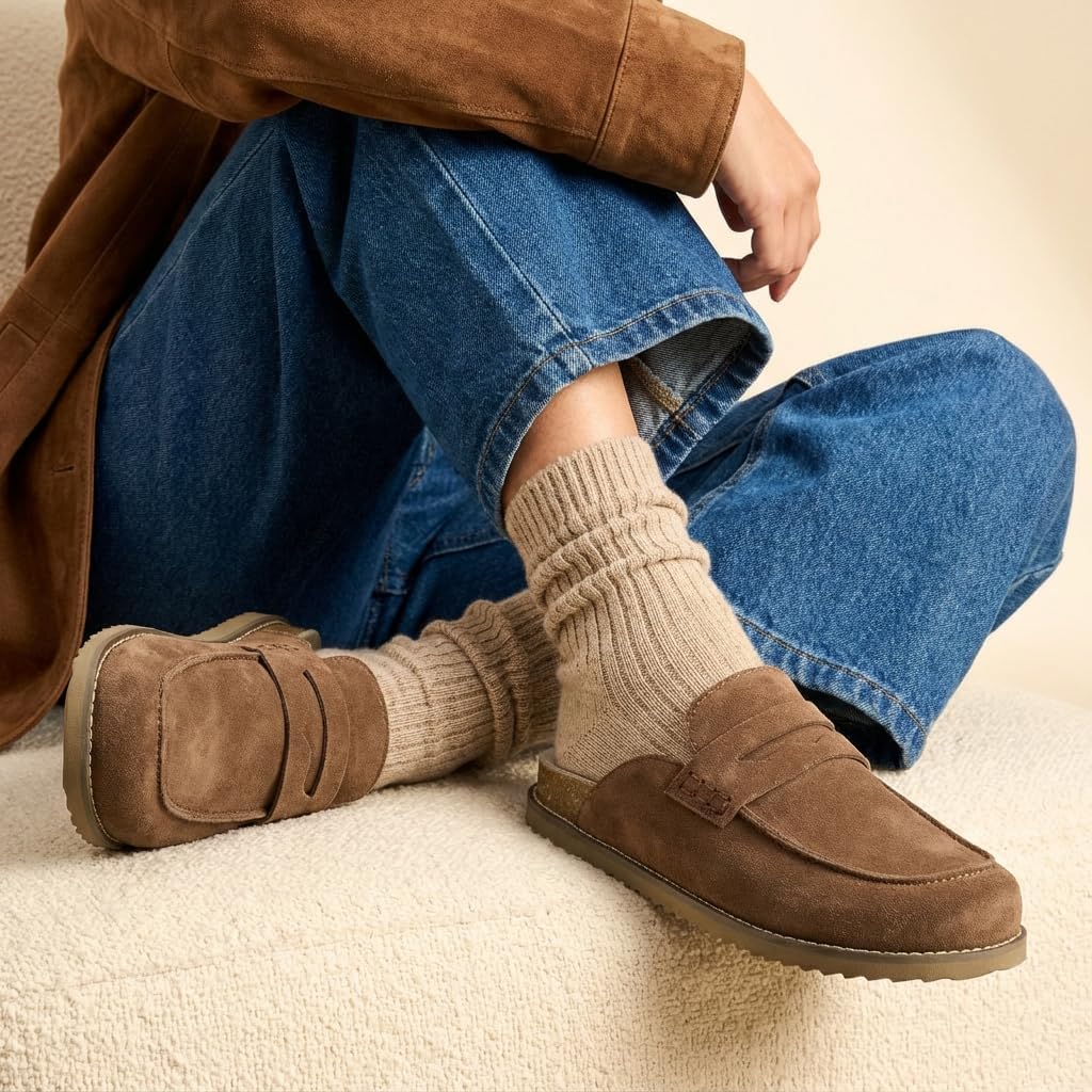 CUSHIONAIRE Zola Women’s Penny Clog Mule – Suede Slip-On with Memory Foam, Cork Footbed & Flexible Outsole