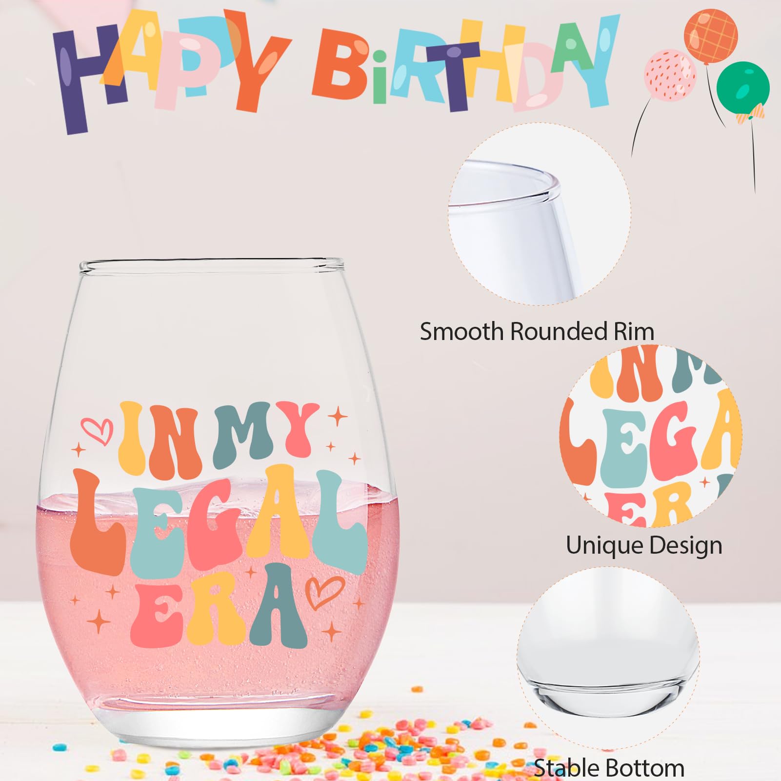 Lamyba 21st Birthday Gift for Her - In My Legal Era Wine Glass, 21 Year Old Birthday Decorations For Women, 21st Birthday Gifts Ideas For Female, Friends, Daughter, Sister, 15oz