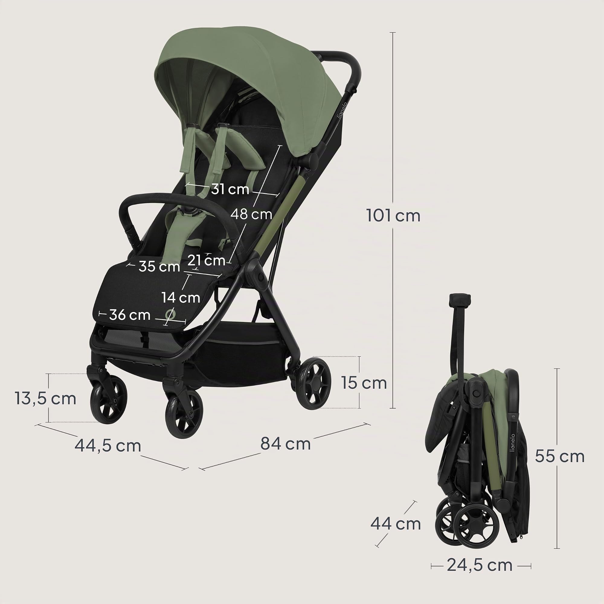 LIONELO Julie Air Passeggino da Viaggio Compatto per Aereo fino a 22 kg | Da 6 Mesi a 4 Anni, Leggero, Ruote Girevoli 360° con Sospensione, Chiusura a Una Mano, Schienale Regolabile, Tettuccio UPF50+