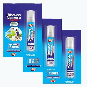 Odomos Mosquito Repellant Fabric Roll On - 24ml (8ml x 3) | Upto 8 Hrs Protection | Pediatrician Certified & Clinically Tested | Contains Cironella Oil & Eucalyptus Oil - image, photos
