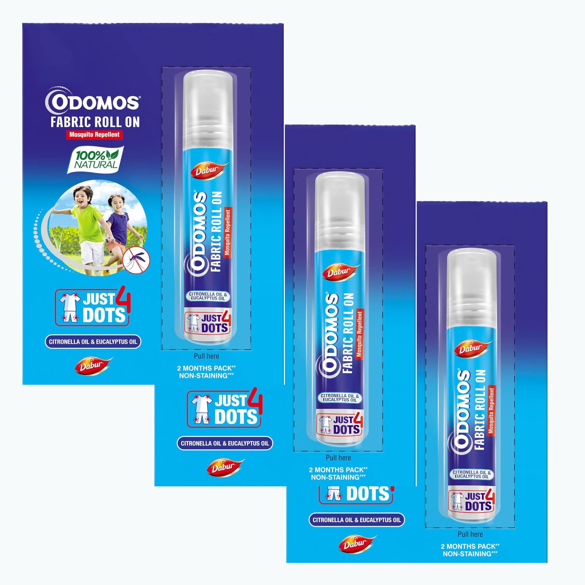 Odomos Mosquito Repellant Fabric Roll On - 24ml (8ml x 3) | Upto 8 Hrs Protection | Pediatrician Certified & Clinically Tested | Contains Cironella Oil & Eucalyptus Oil