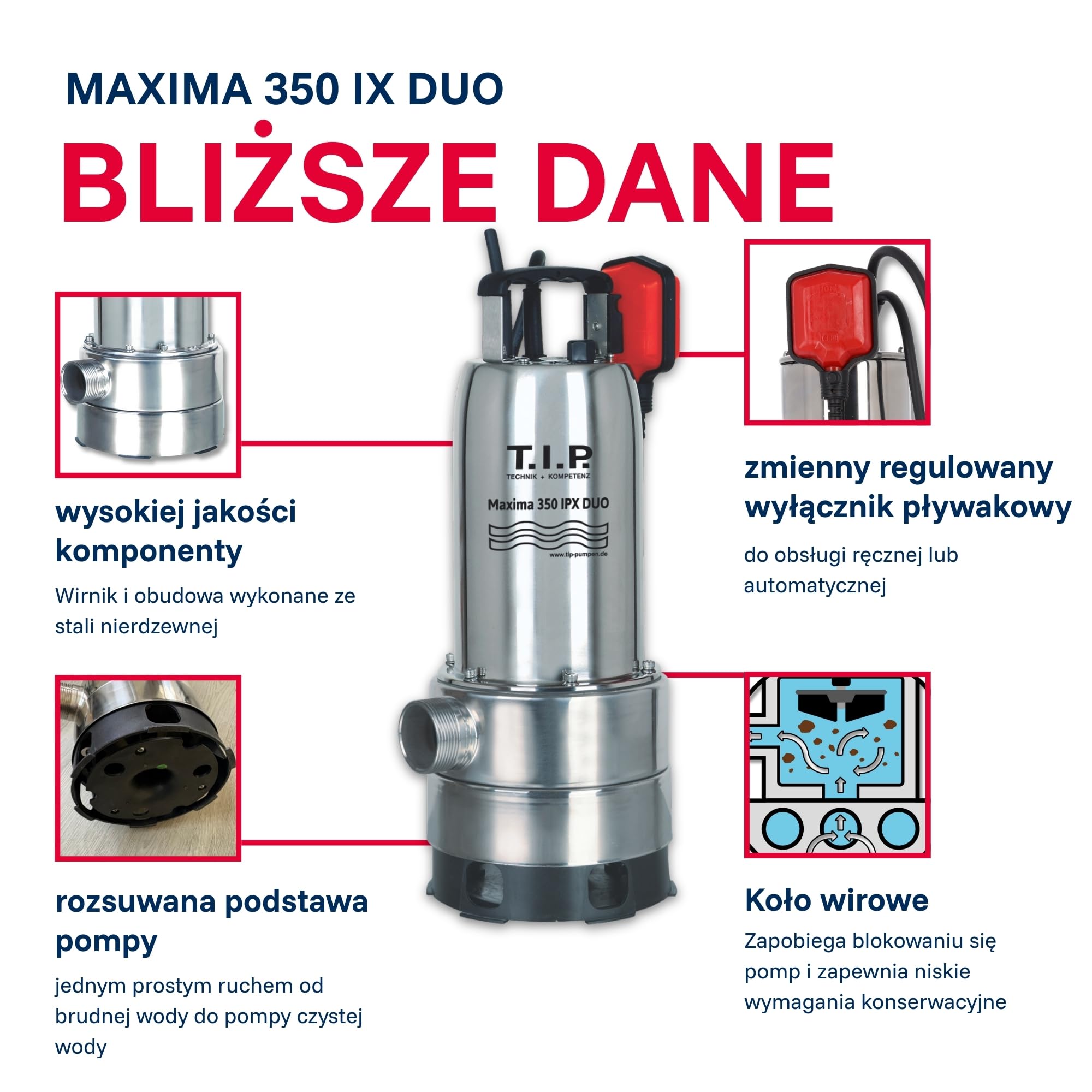 T.I.P. TVX 12000 Pompa Zanurzeniowa do Wody Brudnej + T.I.P. 31008 Wąż Odwadniający do Pomp Zanurzeniowych 10 m