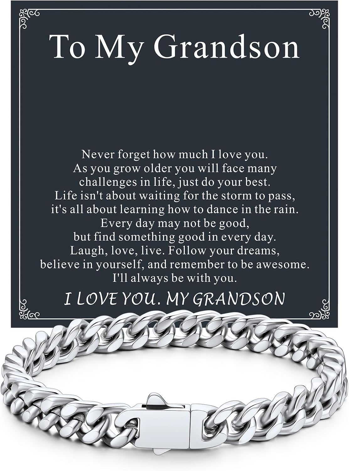 ChainsHouse Stainless Steel Cuban Link Chain Bracelet for Men 7mm, Mens Classic Curb Bracelet 316L Heavy Duty Jewelry Gift for Husband Dad with Message Card