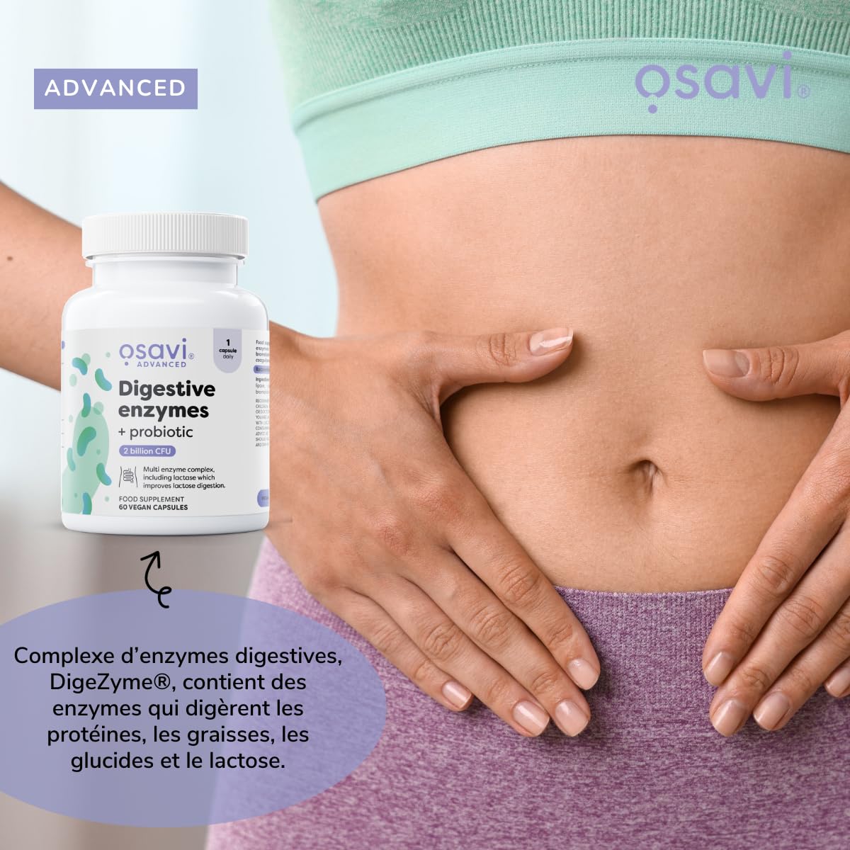Osavi Enzymes Digestives + Probiotique – 120 Gélules Végétales | DigeZyme® + LactoSpore® | 7 enzymes digestives avec papaïne & bromélaïne | Ingrédients validés cliniquement | Clean Label
