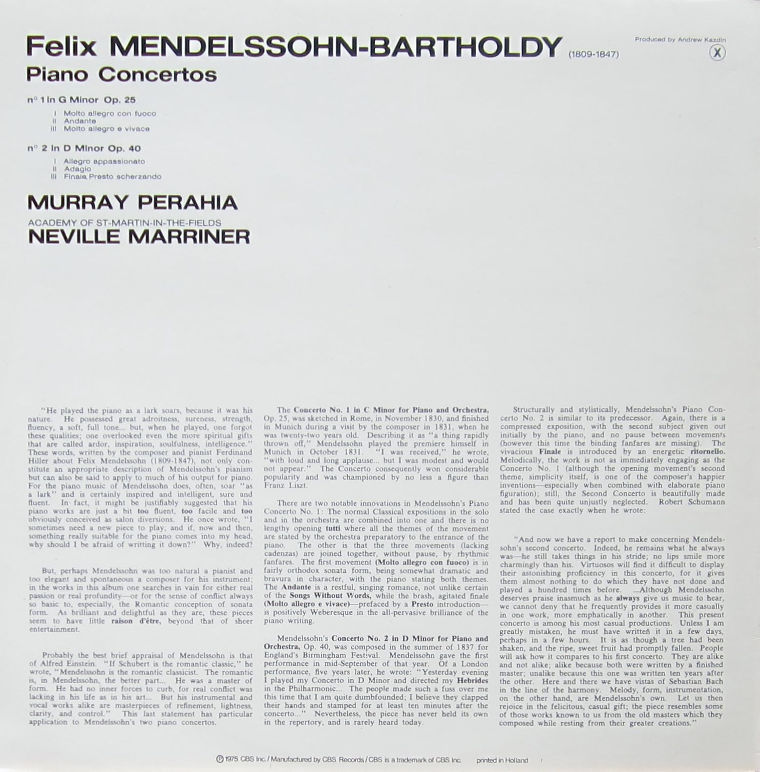 Mendelssohn: Piano Concertos nos 1 & 2 (Klavierkonzerte) [Vinyl LP] [Schallplatte]