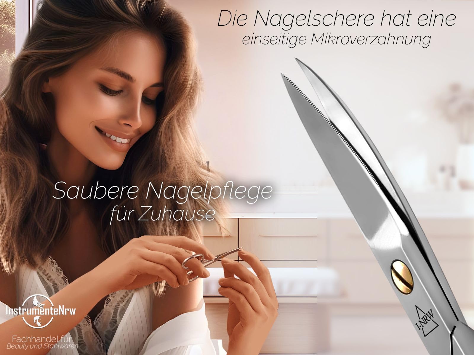 Nagelschere gebogen mit einseitiger Mikroverzahnung Edelstahl Rostfrei Maniküre Pediküre Schere zum präzisen kürzen von Finger- und Fußnägel 9 cm