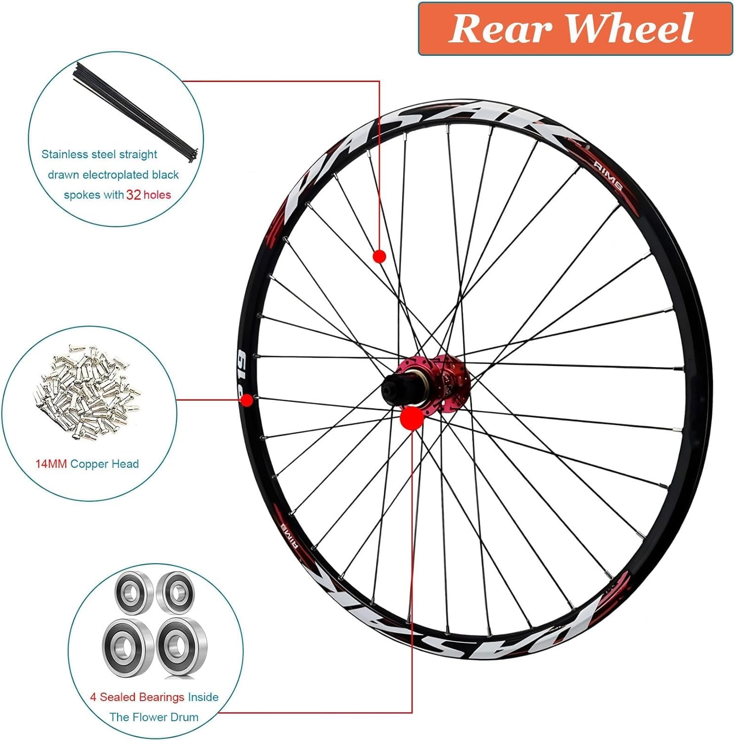 Juego De Ruedas para Bicicleta De Montaña 26 27.5 29 Pulgadas, Aleación De Aluminio, Freno De Disco, Buje HG, Ruedas De Bicicleta con Liberación Rápida, Compatibilidad 7-12 Velocidades
