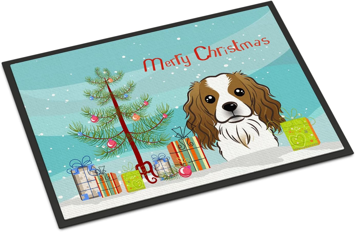 Caroline's Treasures BB1596JMAT Christmas Tree and Cavalier Spaniel Doormat 24x36 Front Door Mat Indoor Outdoor Rugs for Entryway, Non Slip Washable Low Pile, 24H X 36W