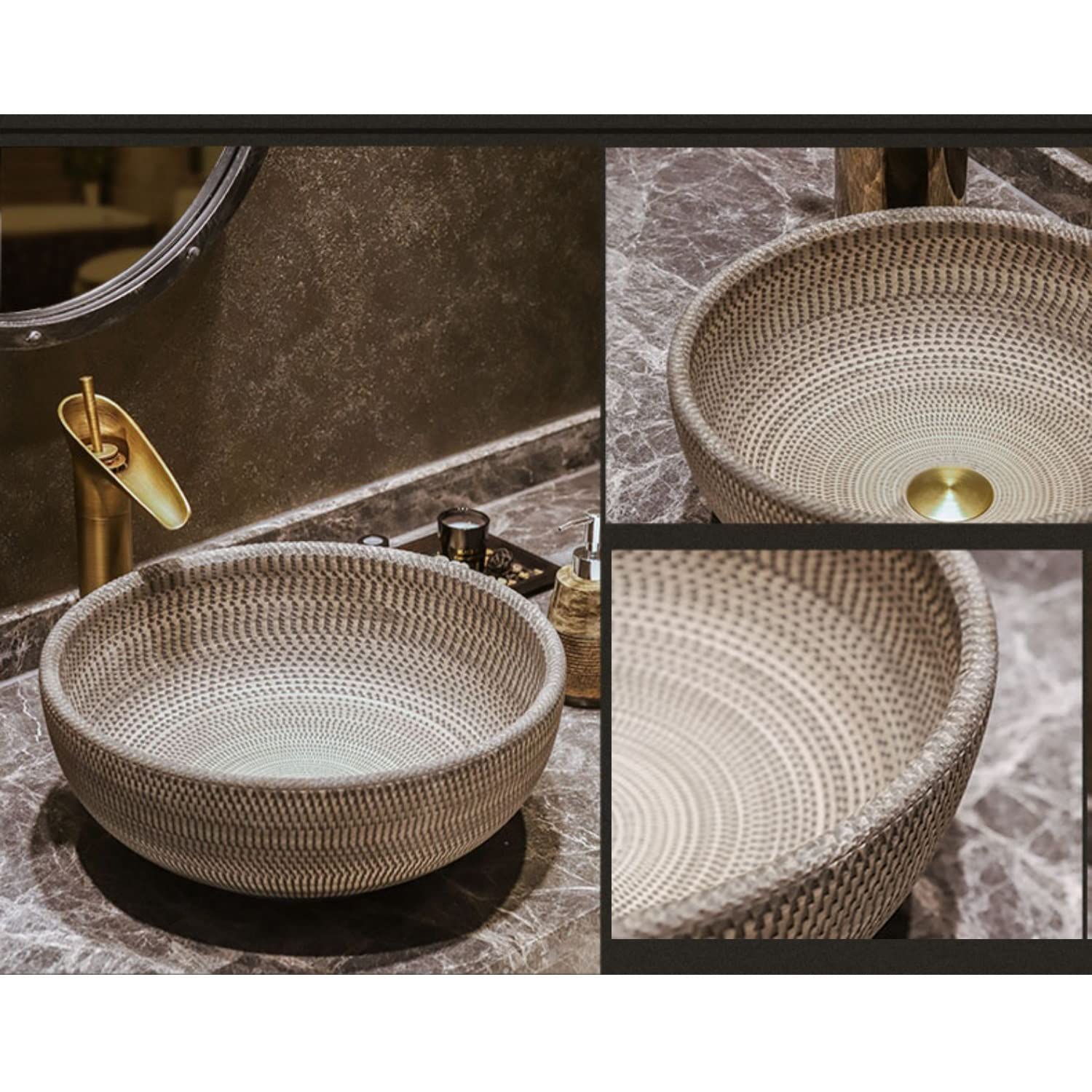 Umywalki łazienkowe Umywalka łazienkowa okrągła nablatowa ceramiczna umywalka łazienkowa umywalka nablatowa umywalka artystyczna, czarna, tylko umywalka umywalka nablatowa umywalka miskowa,