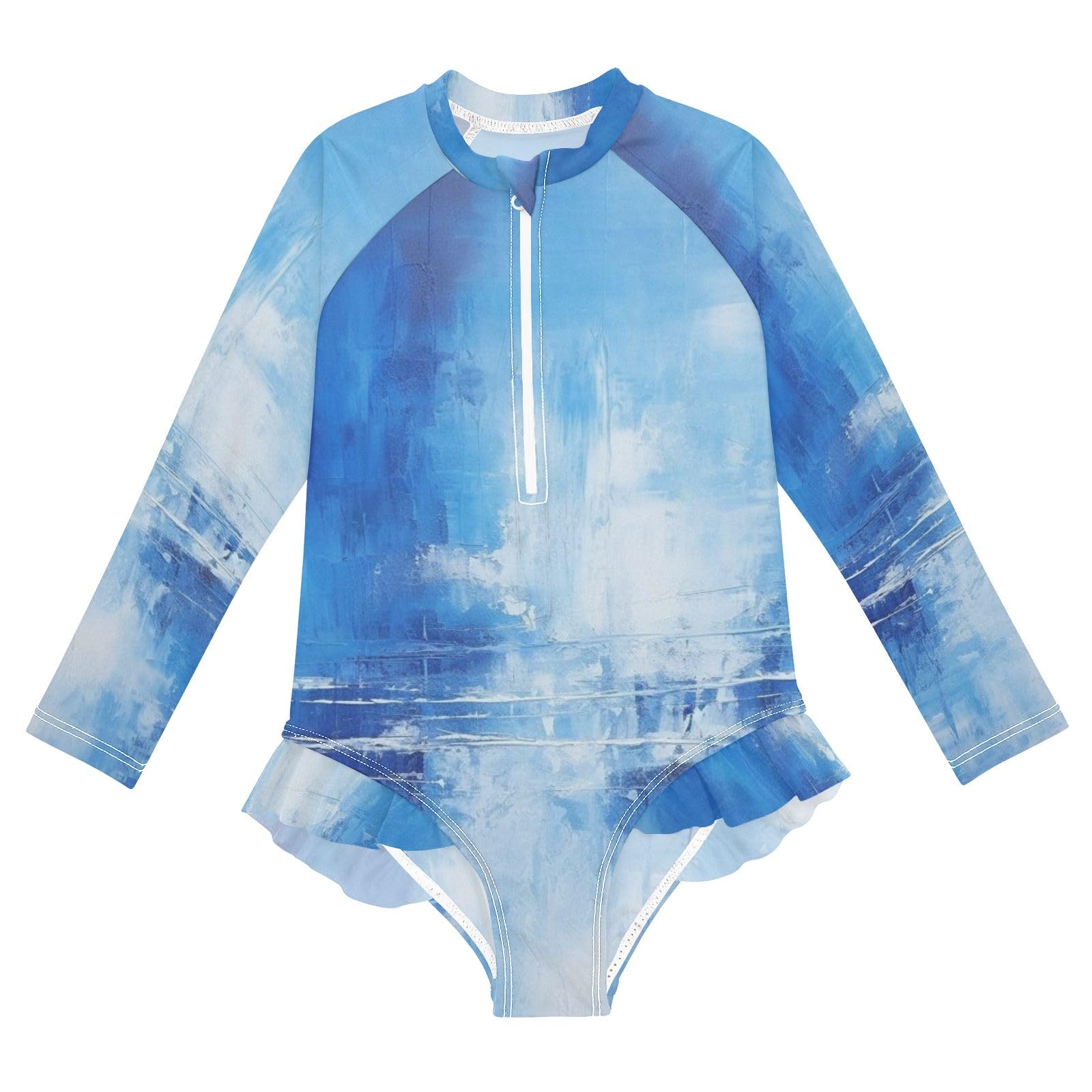ALAZA Toddler Swimsuit Girl Bathing Suit Swimwear Rash Guard Abstract Blue Long Sleeve 3T
