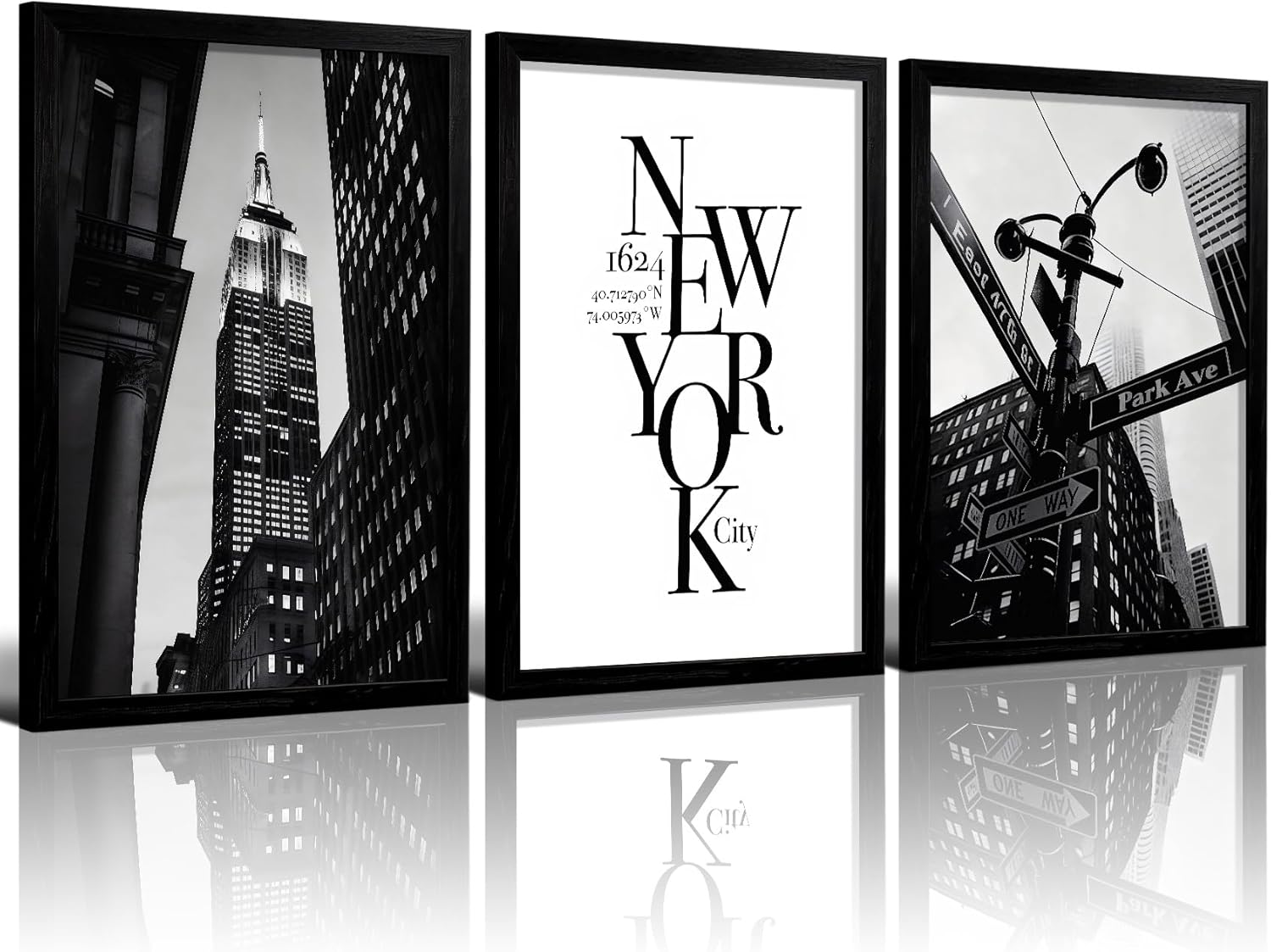 ZSHIQUQL 3 Pcs Black White Minimalist New York City Canvas Wall Art | 12x16 Inch Framed Vintage Typography Art PaintingModern City Photography Poster Wall Decor for Living Room Office Hallway