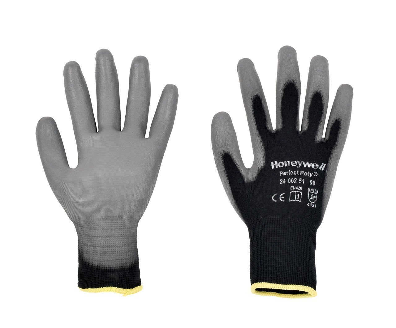 Honeywell 2400251-11 Perfect Poly Black Polyamide Knitted Gloves for General Handling Grey Polyurethane Coating on Palm and Fingertips