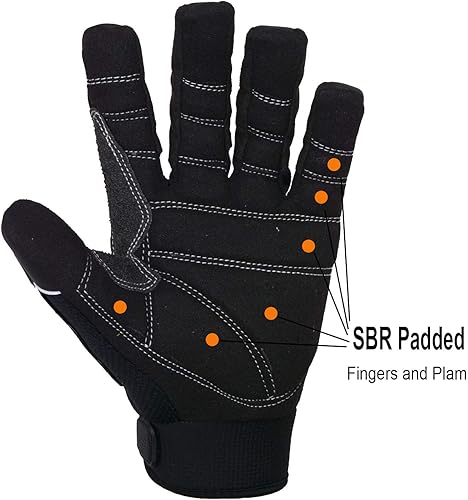 Vista 34 de HANDLANDY Guantes antivibración, acolchado SBR, protector TPR, guantes de trabajo mecánico (L, negro)