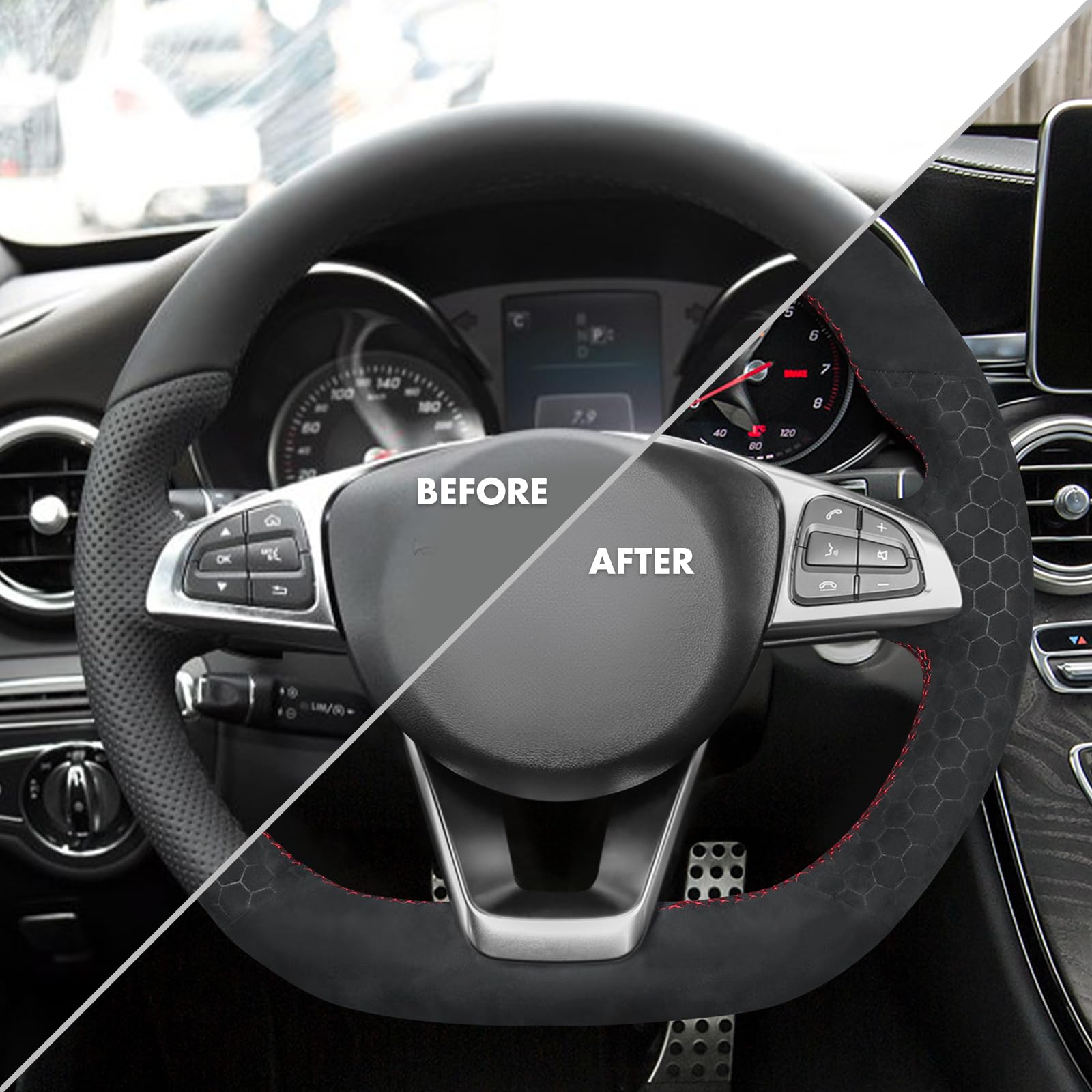 MEWANT Funda de Volante para W205 AMG C43 C117 AMG GLA 45 X156 C218 W213 X253 C253 GLC 43 AMG W166 W222 SLC R172 R231 | W205 AMG C43 C117 AMG GLA 45 X156 C218 W213 X253 C253 GLC 43 AMG W166 W222 SLC R172 R231 Transpirable Duradero