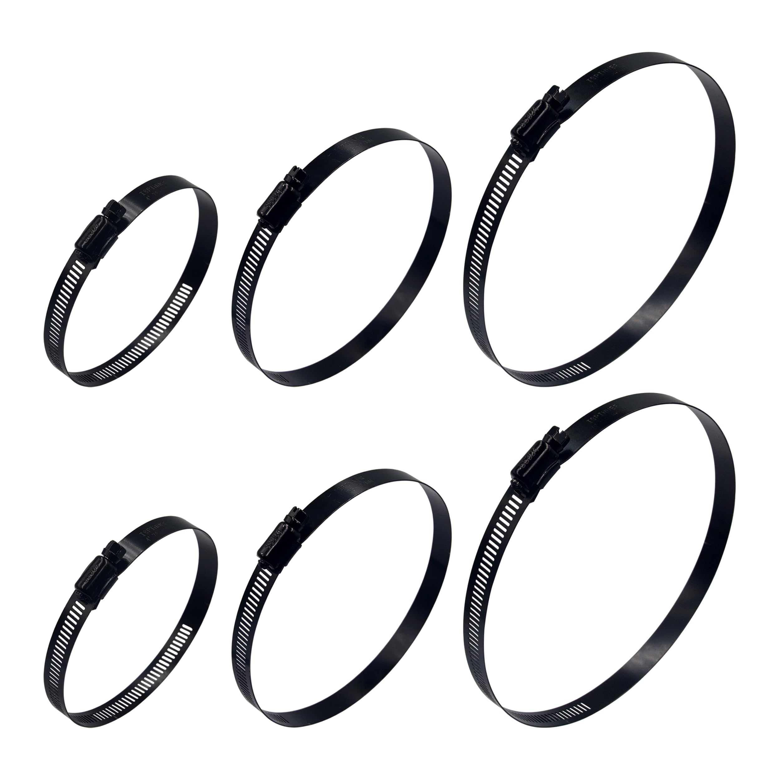 ISPINNER 6pcs 4 Inch, 5 Inch, 6 Inch 304 Stainless Steel Adjustable 78-152mm Range Worm Gear Hose Clamps Assortment Kit (Black)