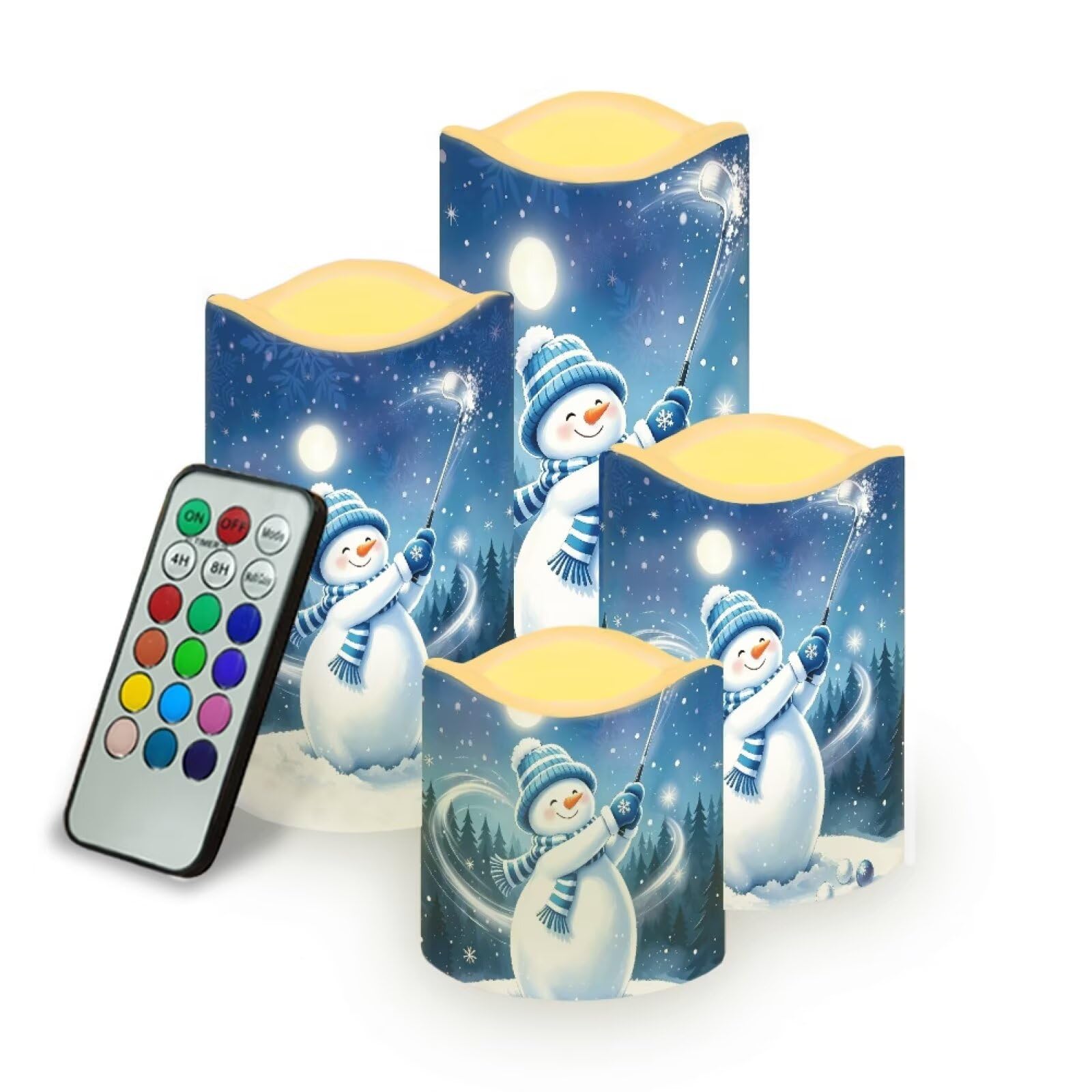 Christmas Flameless Candles with Remote Set of 4 | Xmas Flameless Candle Set with Timer, Battery Operated, Fake Candles for Kitchen Room, Home Decor