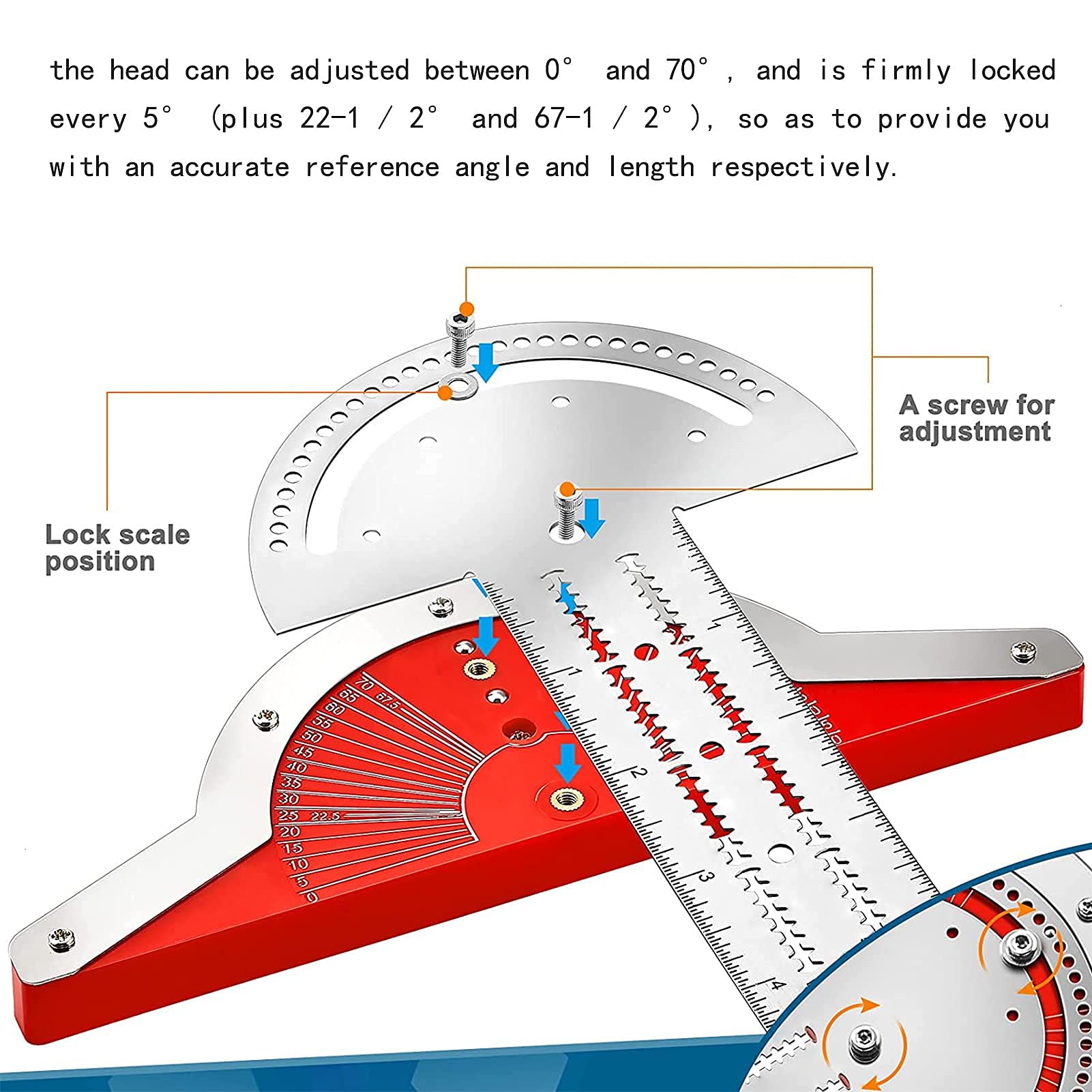 Woodworkers Kantenlineal, verstellbarer Winkelmesser, Winkelmesser, T-quadratisch, Edelstahl, Goniometer, Winkelmesswerkzeug für Tischler, Klempner und Baugewerbe (38,1 cm) (mittel)