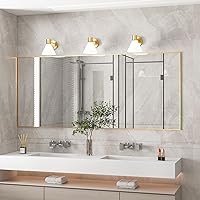 Vista 3 de Espejo de longitud completa de 65 x 24 pulgadas, espejo dorado de cuerpo completo, espejos colgantes rectangulares de pie con marco de aluminio