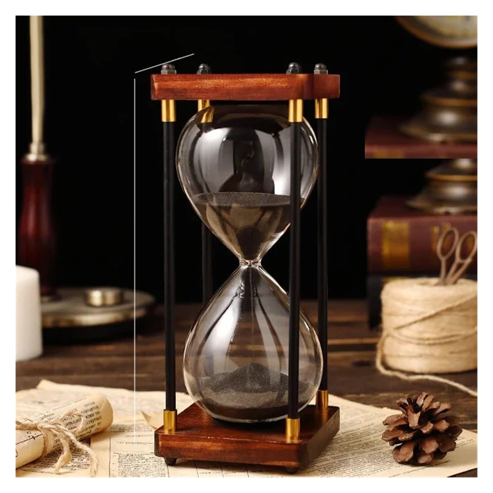 Reloj de arena de madera de doble intervalo – Reloj creativo de escritorio de 30 y 60 minutos para decoración de oficina en casa, sala de estudio y sala de estar (negro, 60 minutos)