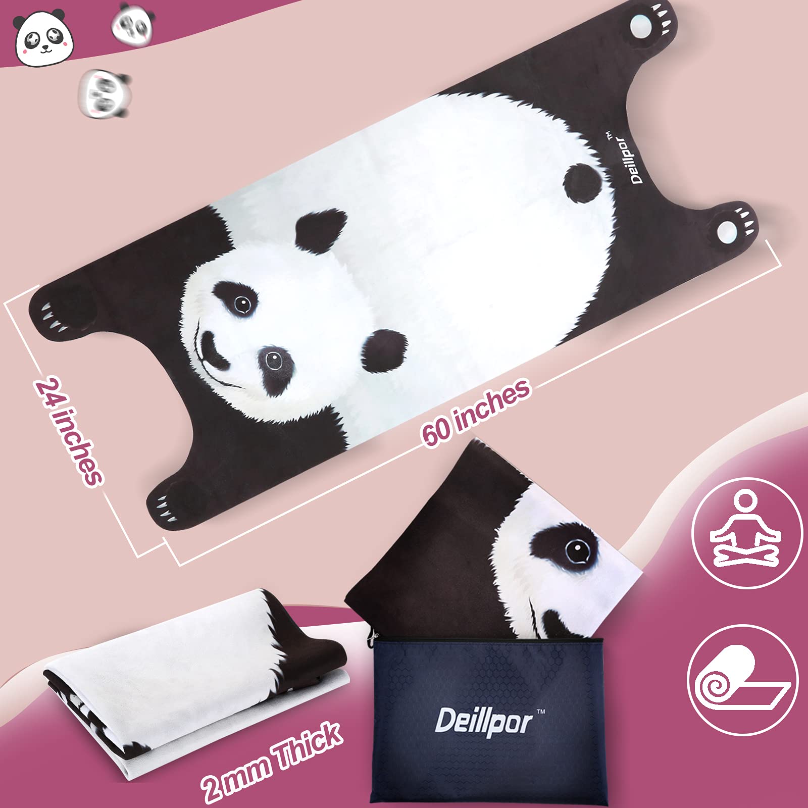 Kids Yoga Mat, Non Slip Playmat Excercise Mats, Unique Panda Design Yoga Mat for Kids, Multi Purposed Mats for Toddlers