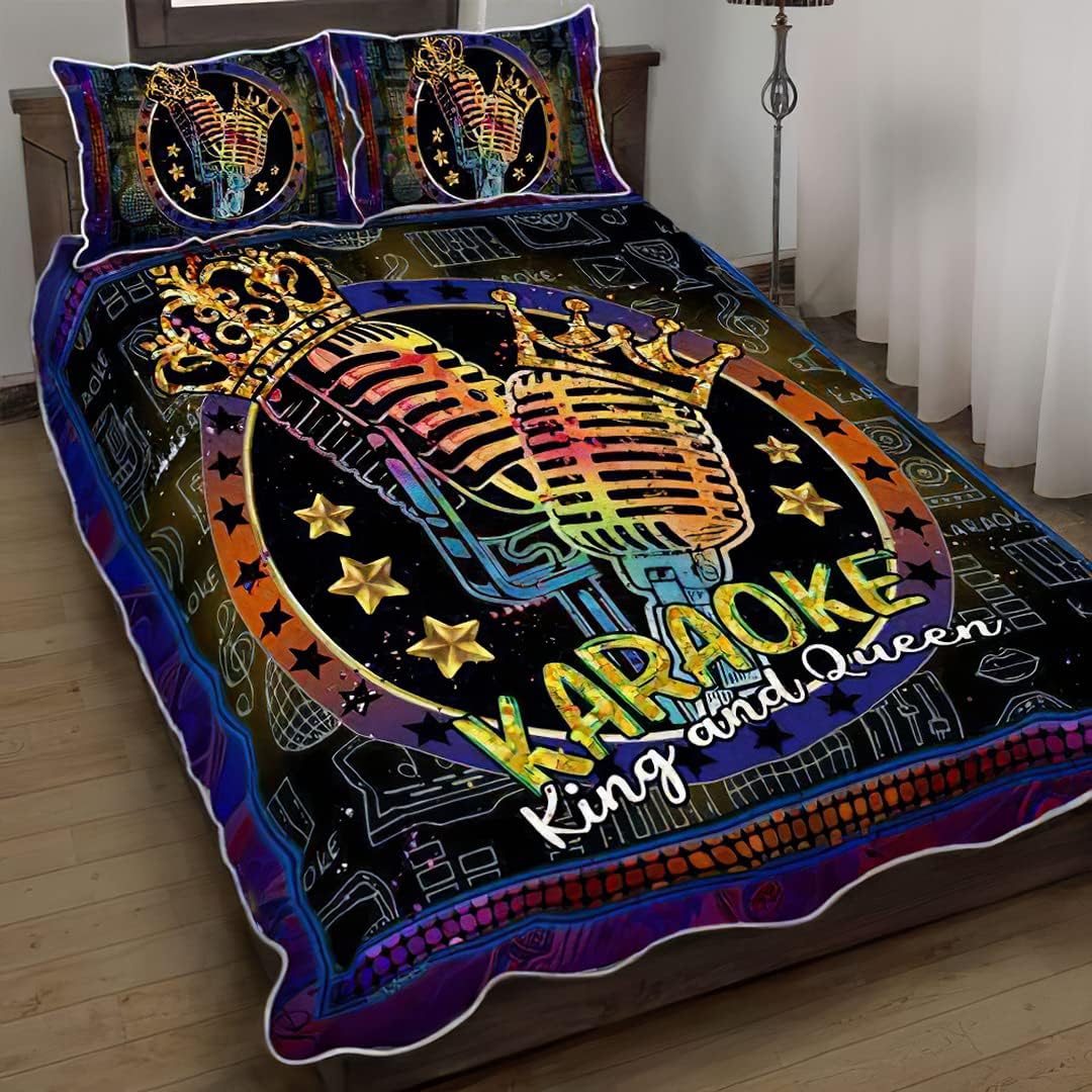 Karaoke King & Queen Quilts Bed Set Bedding Set 3 Pieces Quilt Cover with Pillowcase Cover Soft Comfortable for Kids Parents Us Single Throw Twin Queen King Super King Size QUILT4045