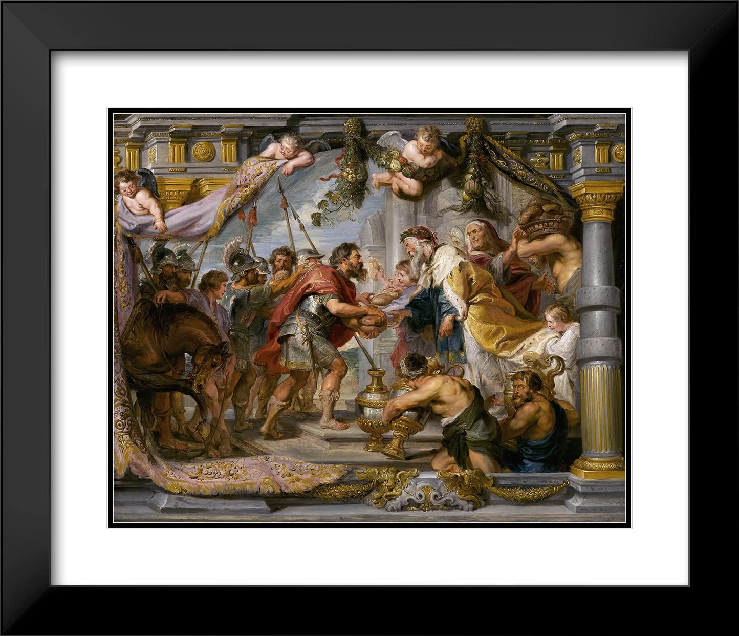 ArtDirect Peter Paul Rubens 18x15 Black Modern Frame and Double Matted Museum Art Print Titled - The Meeting of Abraham and Melchizedek (C. 1626)