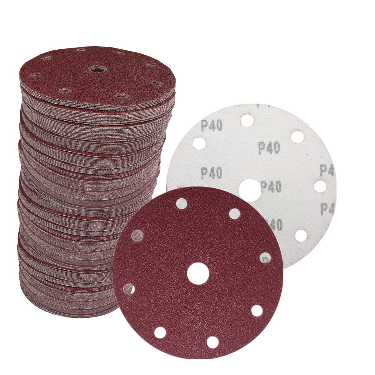 100 dischi abrasivi in velcro, diametro 150 mm, grana 9 fori, grana P40 eccentrica
