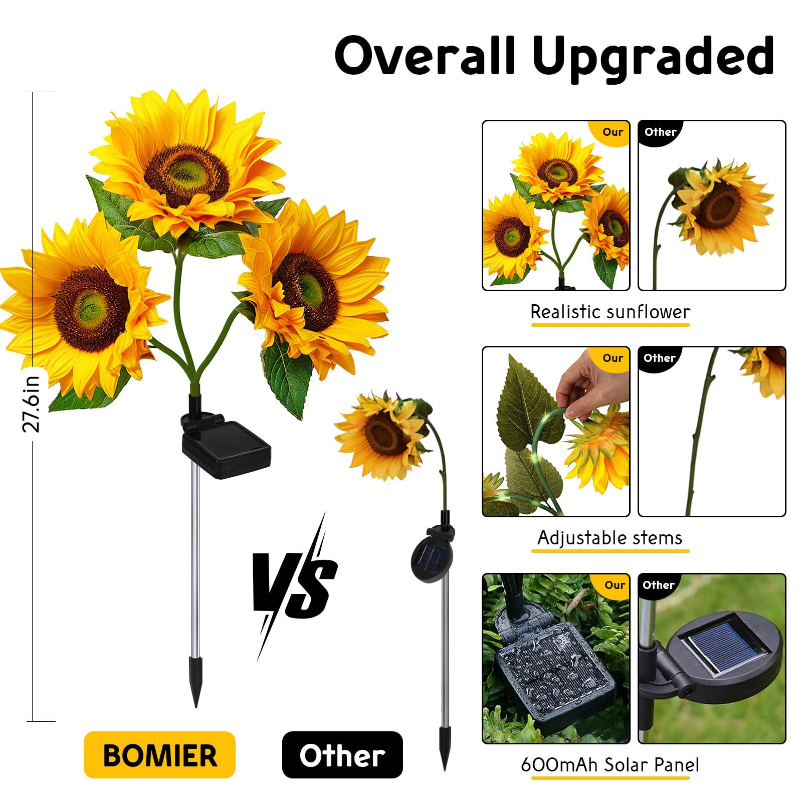 Confezione da 6 luci solari per esterni, luci solari da giardino, fiori solari impermeabili per esterni, luci a girasole, luci solari per esterni per giardino, luci solari per cortile, luci solari a