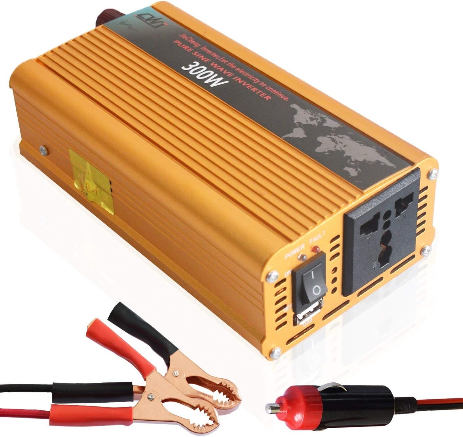 Tellunow 300W Pure Sine Wave Inverter DC 12V to AC 220V-240V Power Inverter, High Efficient Dc Power Inverters for Smartphones, Tablet, Laptop, Breast pump, Nebulizer and More (Peak 600W)