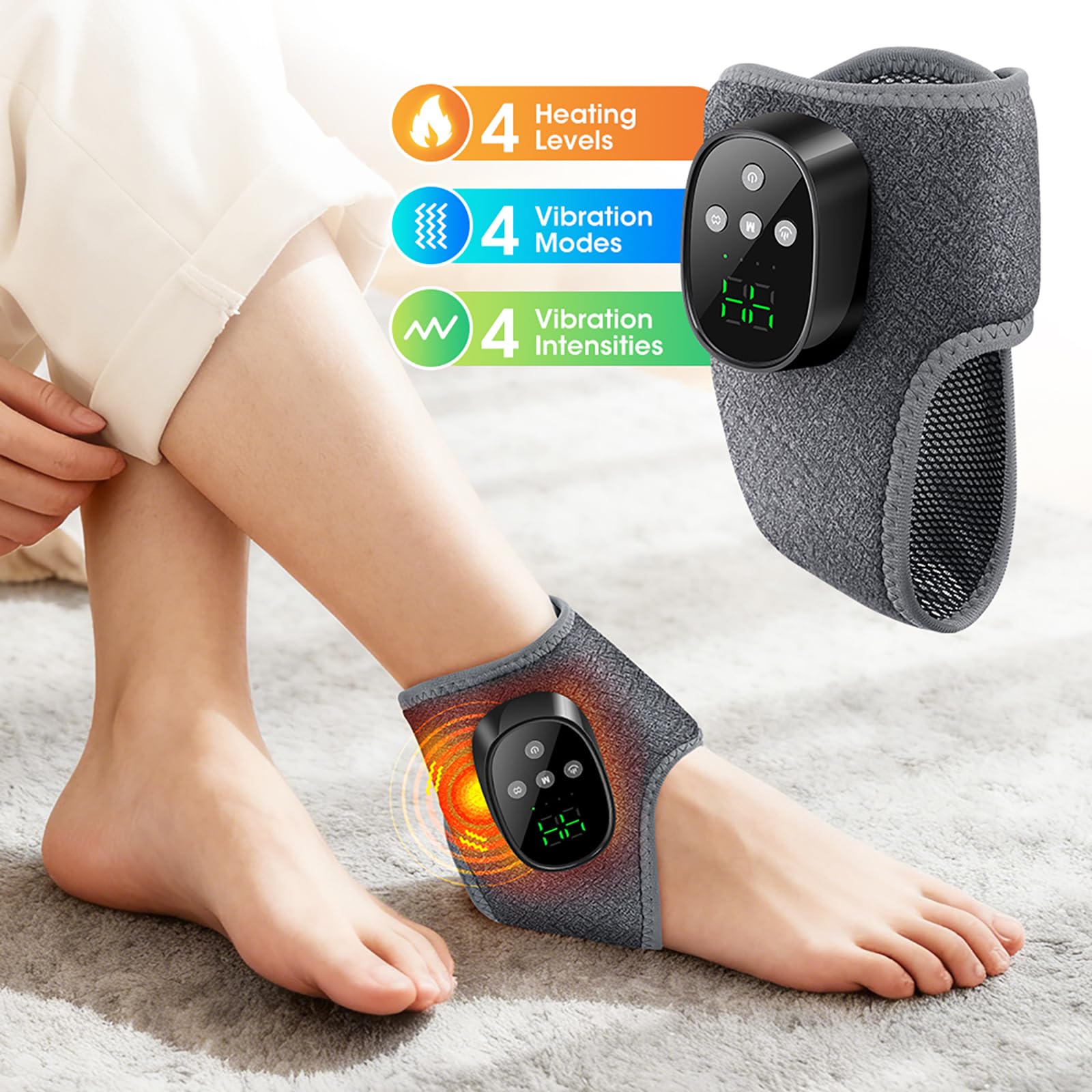 3-in-1 Elektrisches kabelloses Fußmassagegerät, 1 Paar Knöchelmassagegerät mit 4 Massagemodi, 4 Heizstufen - Tragbares Fußmassagegerät für Knöchel, Ferse, Sohle und Fußgewölbe