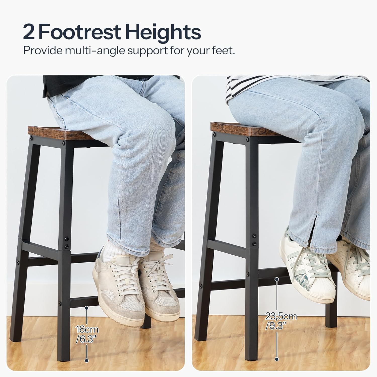 HOOBRO Bar Stools Set of 4, Counter Height Bar Stools, 23.6'' Bar Chairs, Saddle Stools with Footrests, Industrial Barstools for Dining Room, Kitchen, Bar, Rustic Brown and Black BF02MDP401